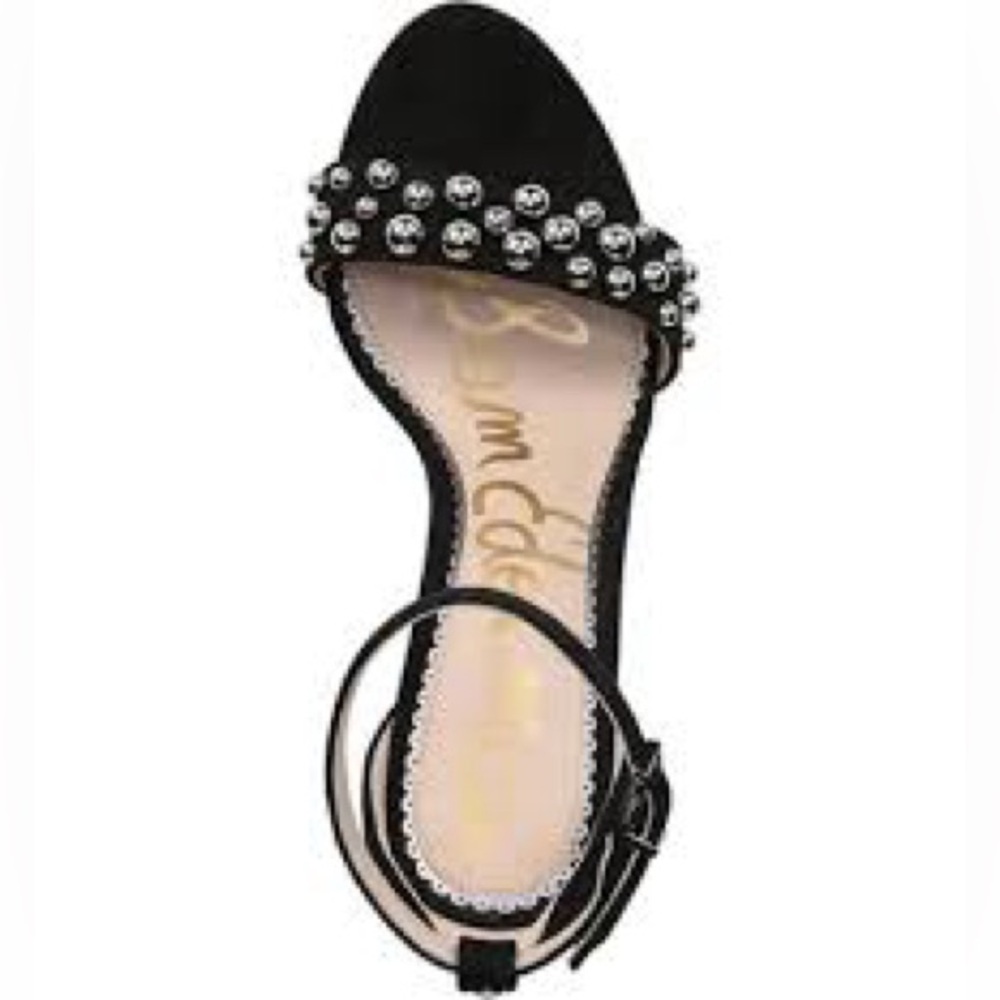 🪩SAM EDELMAN•Yoshi Black Suede Sandals silver studded embellishment •Size 7.5 - Picture 7 of 17